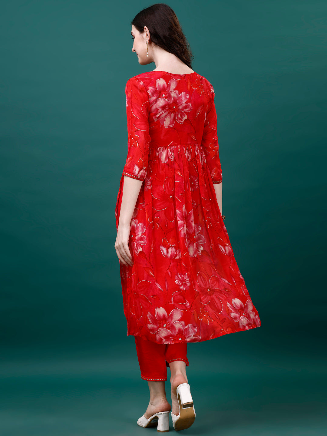 Alia Cut Hand Embroidered & Printed Pure Chinon Kurat With Pant & Dupatta, Multicolor - Hiral Fashion