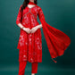 Alia Cut Hand Embroidered & Printed Pure Chinon Kurat With Pant & Dupatta, Multicolor - Hiral Fashion