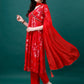 Alia Cut Hand Embroidered & Printed Pure Chinon Kurat With Pant & Dupatta, Multicolor - Hiral Fashion