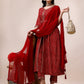 Bandhani Printed & Embroidered Front Slit Kurta,Pant,Dupatta & Belt Set, Multicolor - Hiral Fashion