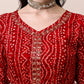 Bandhani Printed & Embroidered Front Slit Kurta,Pant,Dupatta & Belt Set, Multicolor - Hiral Fashion