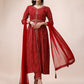 Bandhani Printed & Embroidered Front Slit Kurta,Pant,Dupatta & Belt Set, Multicolor - Hiral Fashion