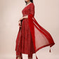 Bandhani Printed & Embroidered Front Slit Kurta,Pant,Dupatta & Belt Set, Multicolor - Hiral Fashion