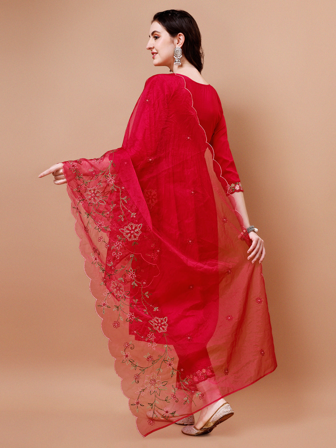 Alia Cut Embroidered Kurta With Pant & Organza Embroidered Dupatta Premium, Multicolor - Hiral Fashion