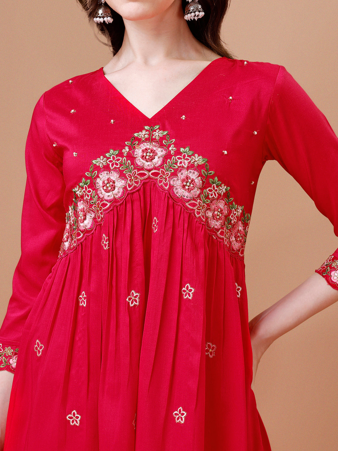 Alia Cut Embroidered Kurta With Pant & Organza Embroidered Dupatta Premium, Multicolor - Hiral Fashion