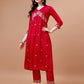 Alia Cut Embroidered Kurta With Pant & Organza Embroidered Dupatta Premium, Multicolor - Hiral Fashion