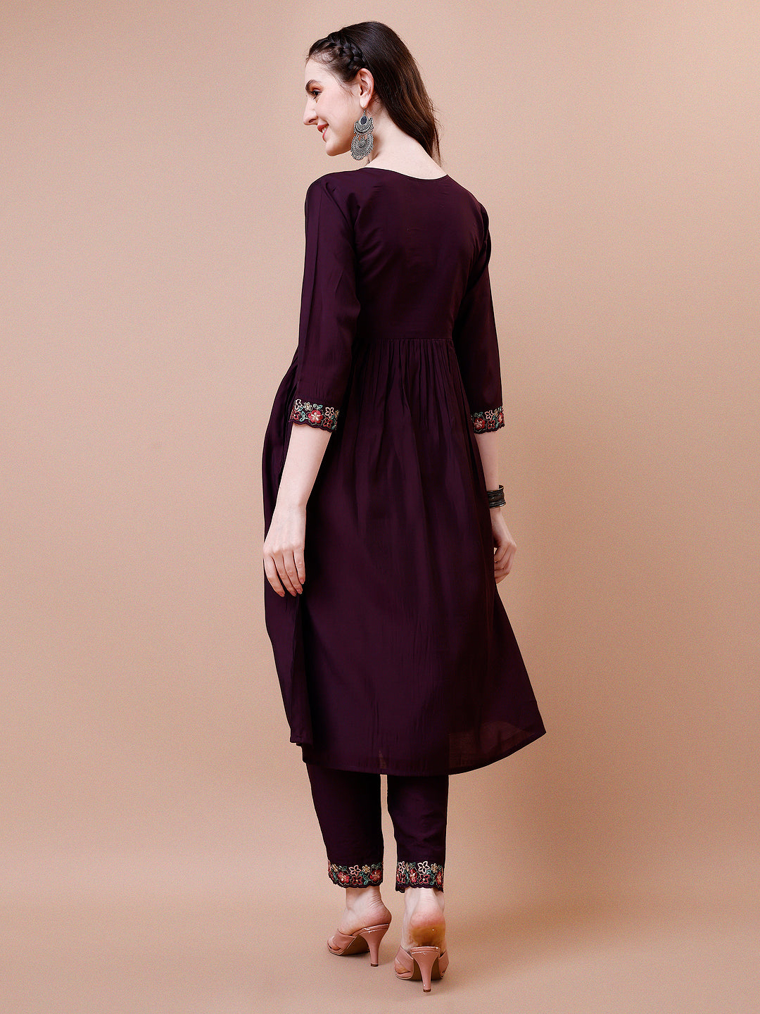 Alia Cut Embroidered Kurta With Pant & Organza Embroidered Dupatta Premium, Multicolor - Hiral Fashion