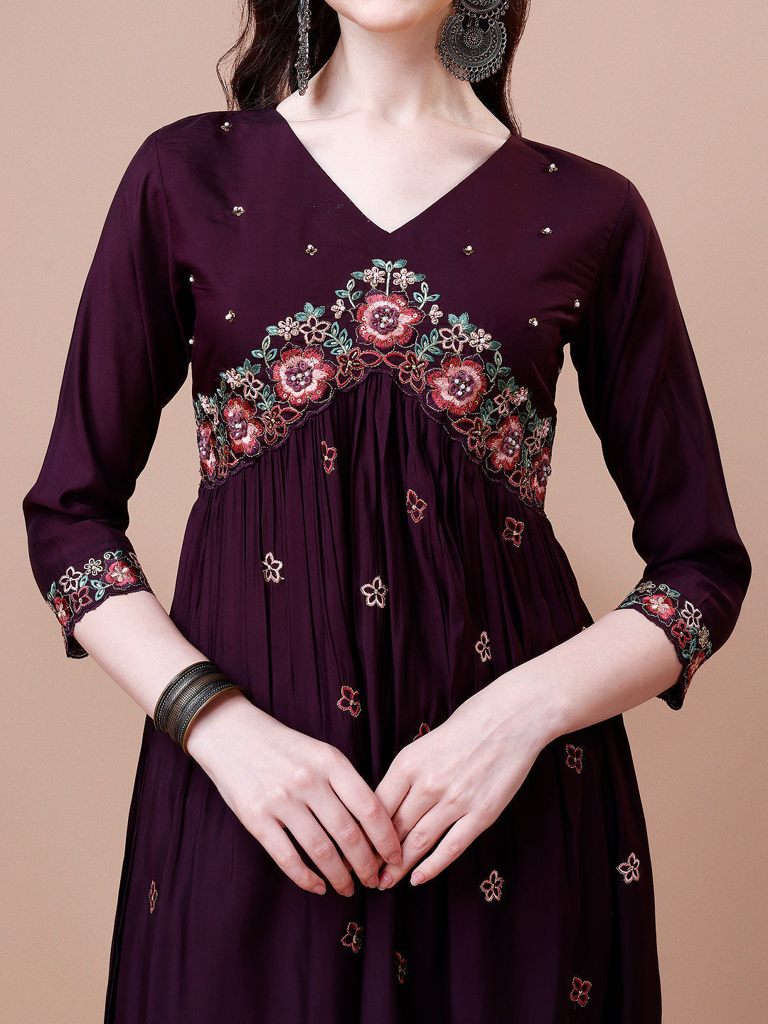 Alia Cut Embroidered Kurta With Pant & Organza Embroidered Dupatta Premium, Multicolor - Hiral Fashion