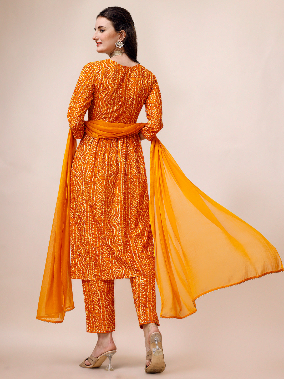 Bandhani Printed & Embroidered Kurta With Pant & Dupatta Set, Multicolor - Hiral Fashion