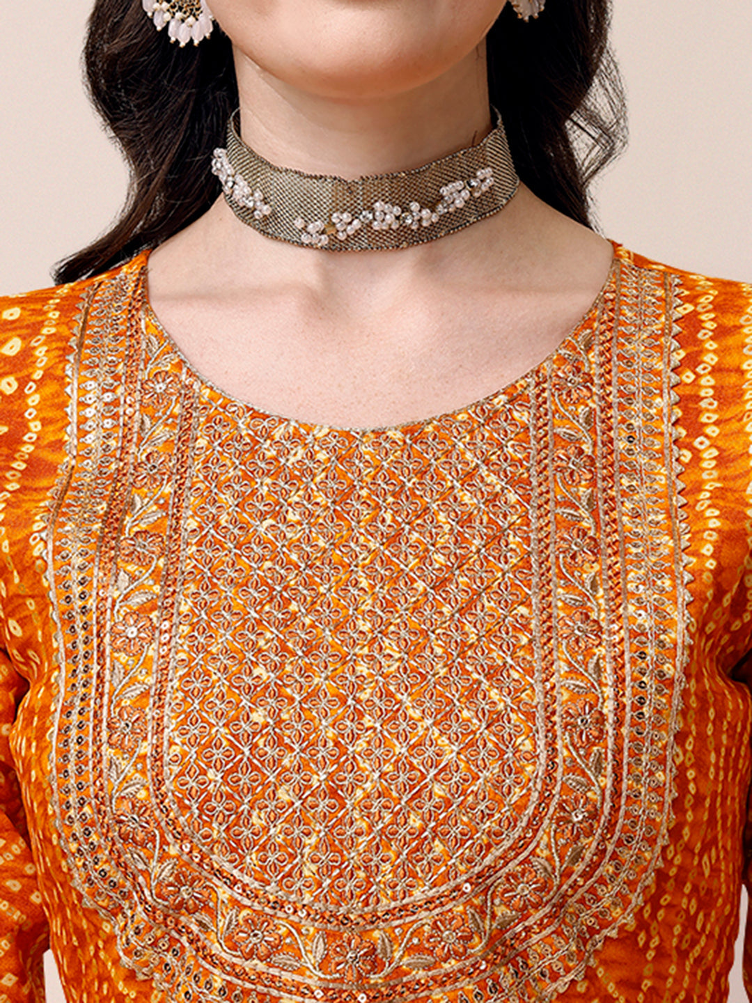 Bandhani Printed & Embroidered Kurta With Pant & Dupatta Set, Multicolor - Hiral Fashion