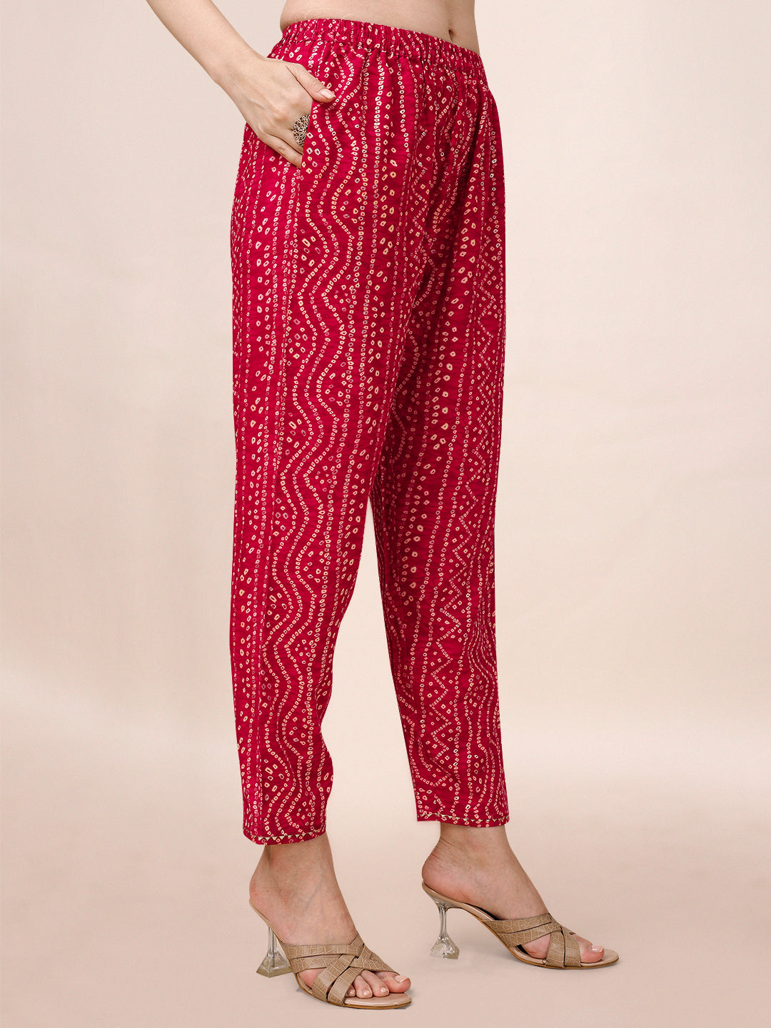Bandhani Printed & Embroidered Kurta With Pant & Dupatta Set, Multicolor - Hiral Fashion