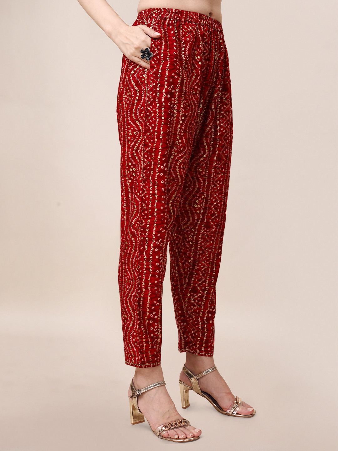 Bandhani Printed & Embroidered Kurta With Pant & Dupatta Set, Multicolor - Hiral Fashion