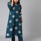 Janasya Women's Teal Poly Crepe A-Line Party Kurta Set | Swadesiicart