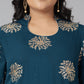 Janasya Women's Teal Poly Crepe A-Line Party Kurta Set | Swadesiicart
