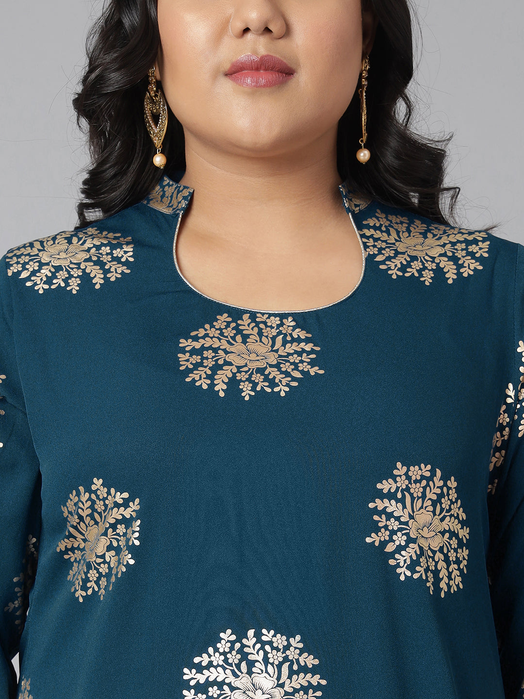 Janasya Women's Teal Poly Crepe A-Line Party Kurta Set | Swadesiicart