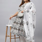 Janasya Women's White Cotton Flared Casual Kurta Set | Swadesiicart