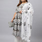 Janasya Women's White Cotton Flared Casual Kurta Set | Swadesiicart
