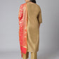 Janasya Women's Gold Poly Silk Straight Festive Kurta Set | Swadesiicart