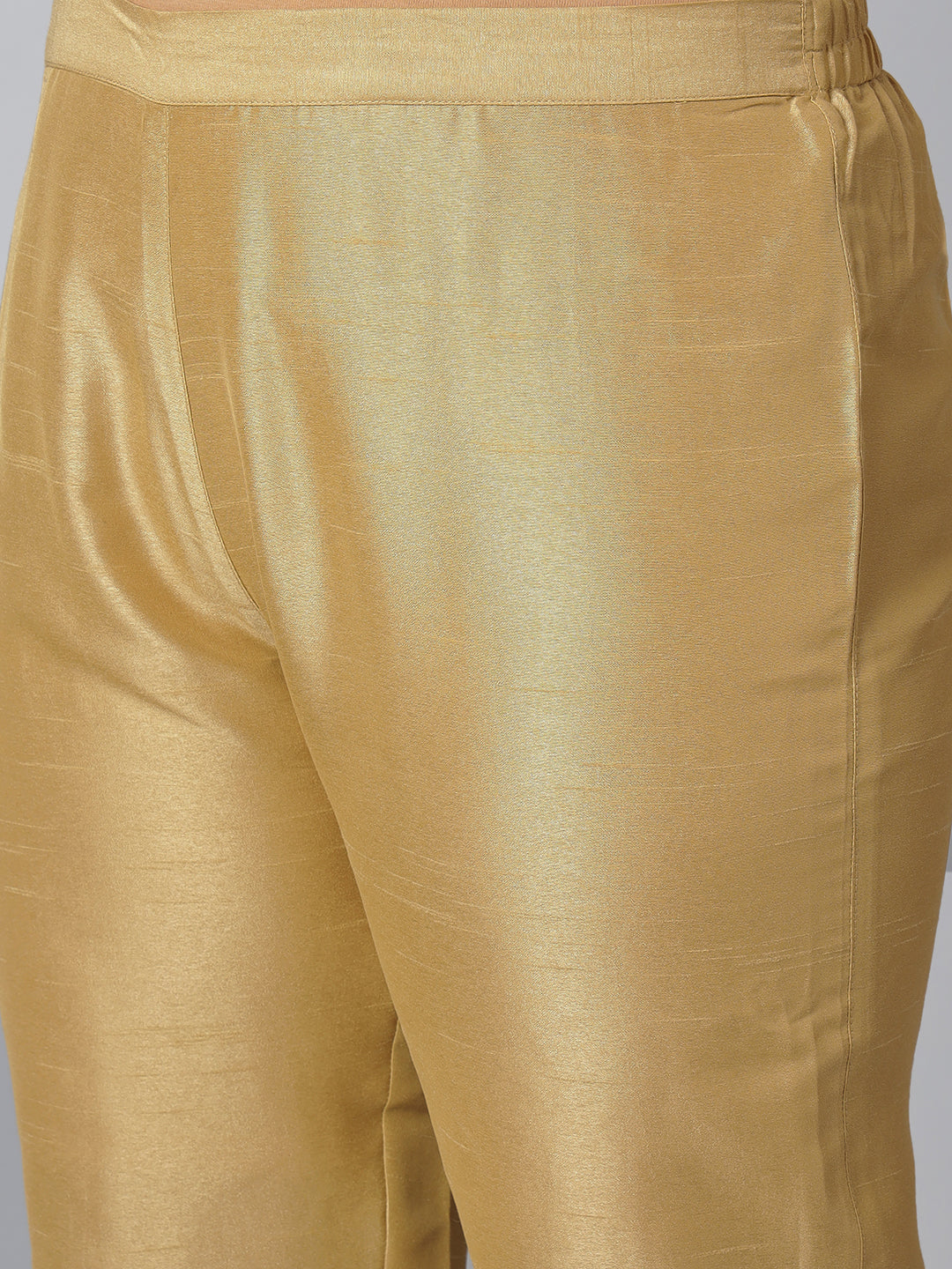 Janasya Women's Gold Poly Silk Straight Festive Kurta Set | Swadesiicart