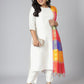 Janasya Women's Off-White Poly Silk Straight Festive Kurta Set | Swadesiicart