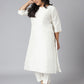 Janasya Women's Off-White Poly Silk Straight Festive Kurta Set | Swadesiicart