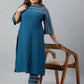 Janasya Women's Teal Poly Crepe Straight Casual Kurta Set | Swadesiicart