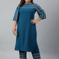 Janasya Women's Teal Poly Crepe Straight Casual Kurta Set | Swadesiicart