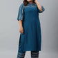 Janasya Women's Teal Poly Crepe Straight Casual Kurta Set | Swadesiicart
