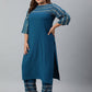 Janasya Women's Teal Poly Crepe Straight Casual Kurta Set | Swadesiicart