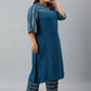 Janasya Women's Teal Poly Crepe Straight Casual Kurta Set | Swadesiicart