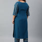 Janasya Women's Teal Poly Crepe Straight Casual Kurta Set | Swadesiicart