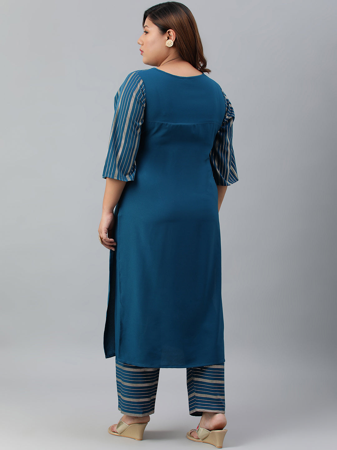 Janasya Women's Teal Poly Crepe Straight Casual Kurta Set | Swadesiicart