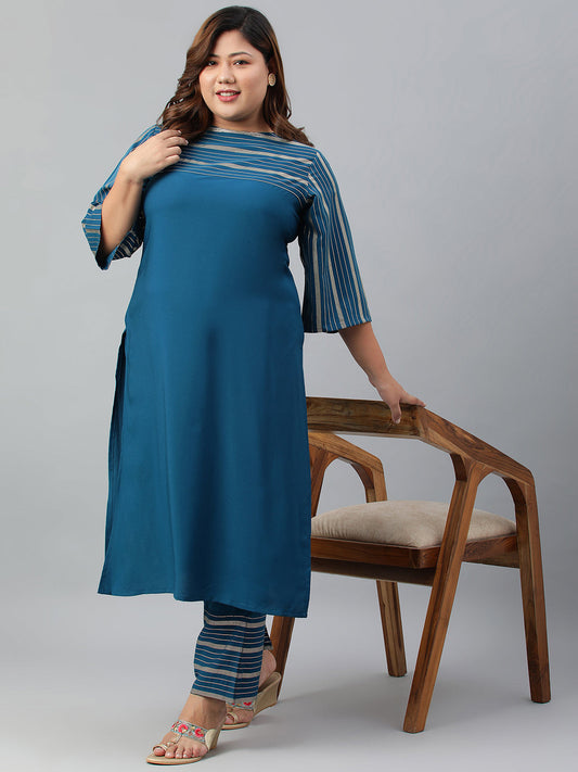 Janasya Women's Teal Poly Crepe Straight Casual Kurta Set | Swadesiicart