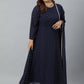 Indian Clothing Janasya XL LOVE by Janasya Women's Plus Size Navy Blue Poly Georgette Kurta and Dupatta | Swadesiicart