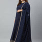 Indian Clothing Janasya XL LOVE by Janasya Women's Plus Size Navy Blue Poly Georgette Kurta and Dupatta | Swadesiicart