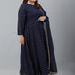 Indian Clothing Janasya XL LOVE by Janasya Women's Plus Size Navy Blue Poly Georgette Kurta and Dupatta | Swadesiicart