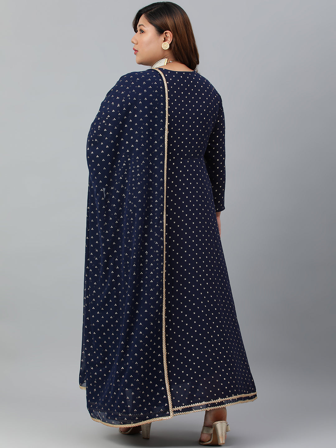 Indian Clothing Janasya XL LOVE by Janasya Women's Plus Size Navy Blue Poly Georgette Kurta and Dupatta | Swadesiicart