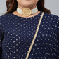 Indian Clothing Janasya XL LOVE by Janasya Women's Plus Size Navy Blue Poly Georgette Kurta and Dupatta | Swadesiicart
