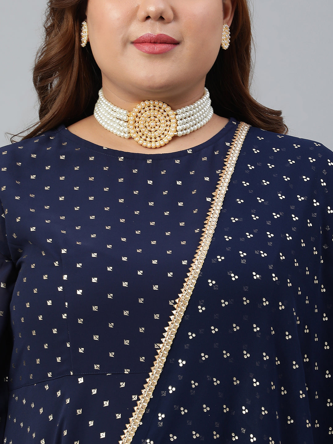Indian Clothing Janasya XL LOVE by Janasya Women's Plus Size Navy Blue Poly Georgette Kurta and Dupatta | Swadesiicart