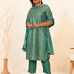 Janasya Green Poly Silk Foil Printed Set | Swadesiicart
