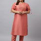 Janasya Women's Peach Poly Silk Straight Festive Kurta Set | Swadesiicart