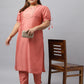 Janasya Women's Peach Poly Silk Straight Festive Kurta Set | Swadesiicart