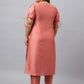 Janasya Women's Peach Poly Silk Straight Festive Kurta Set | Swadesiicart