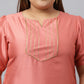 Janasya Women's Peach Poly Silk Straight Festive Kurta Set | Swadesiicart