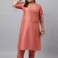 Janasya Women's Peach Poly Silk Straight Festive Kurta Set | Swadesiicart