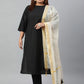 Janasya Women's Black Poly Silk Straight Casual Kurta Set | Swadesiicart