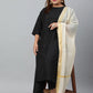 Janasya Women's Black Poly Silk Straight Casual Kurta Set | Swadesiicart