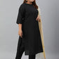Janasya Women's Black Poly Silk Straight Casual Kurta Set | Swadesiicart