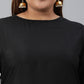 Janasya Women's Black Poly Silk Straight Casual Kurta Set | Swadesiicart
