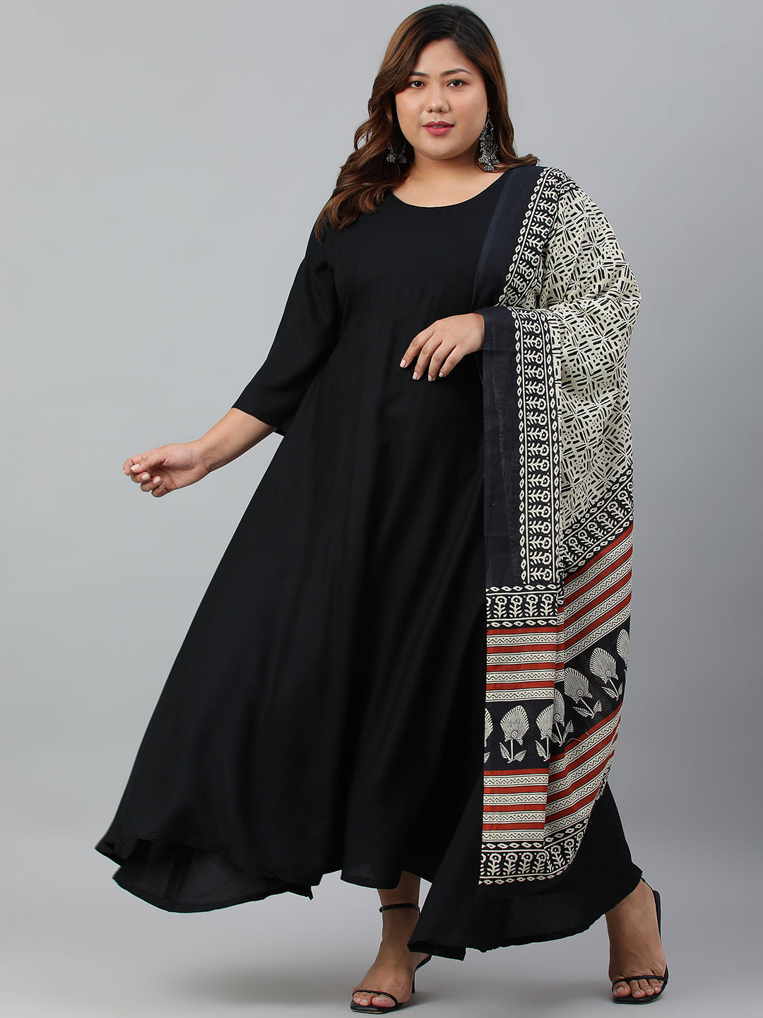 Janasya XL LOVE by Janasya Women's Plus Size Black Rayon Kurta With and Dupatta | Swadesiicart